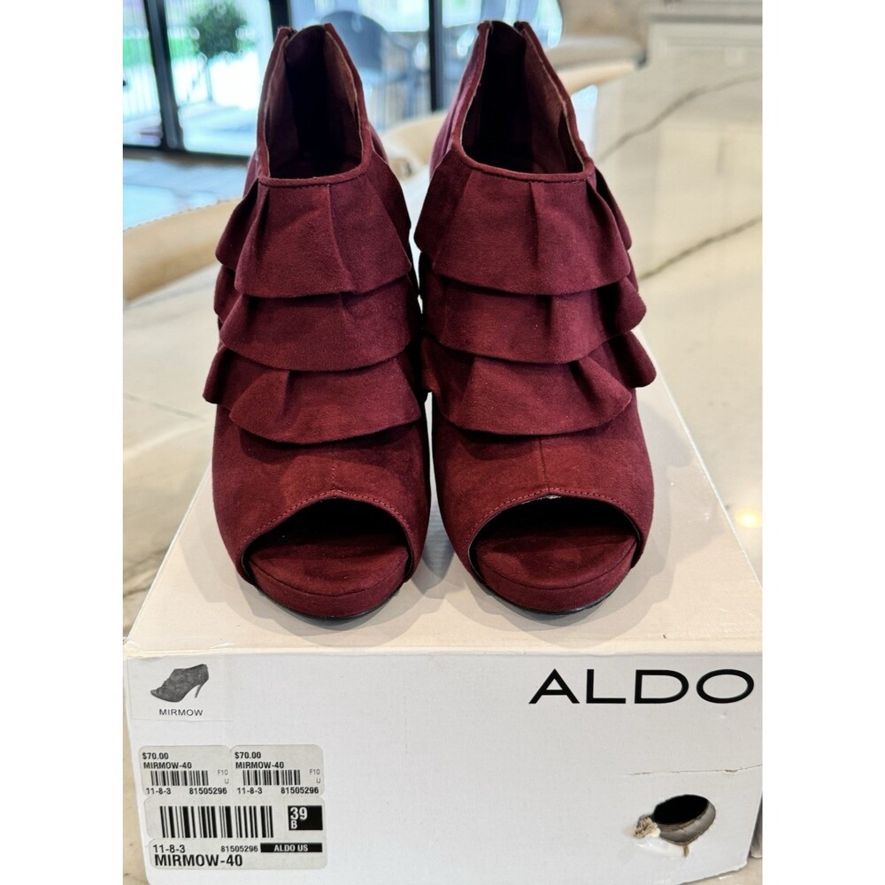 Aldo Open Toe Suede Heeled Zip Booties SZ 39/8.5